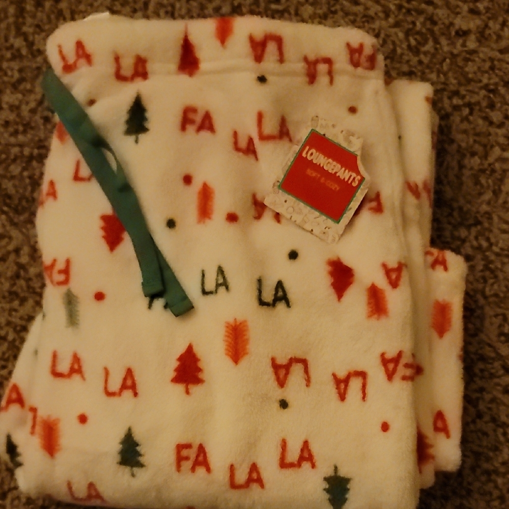 Women's Festive Pajama Pants- White with Red and Green Accents